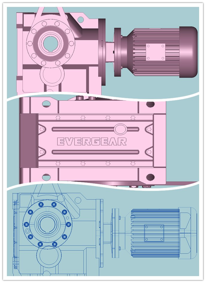 EVERGEAR Model MTJAT127 helical bevel gearbox with torque arm with motor